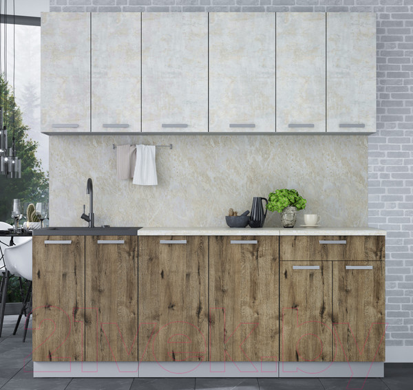 Изображение товара Кухонный гарнитур Интерлиния Мила Лайт 2.0-60 (бетон лайт/дуб веллингтон/опал светлый)