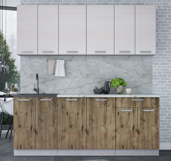 Изображение товара Кухонный гарнитур Интерлиния Мила Лайт 2.0-60 (вудлайн кремовый/дуб веллингтон/серый каспий)