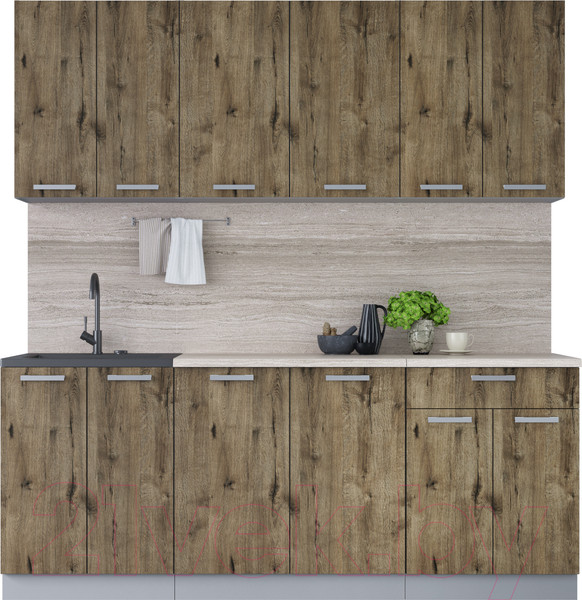 Изображение товара Кухонный гарнитур Интерлиния Мила Лайт 2.0-60 (дуб веллингтон/дуб веллингтон/травертин серый)