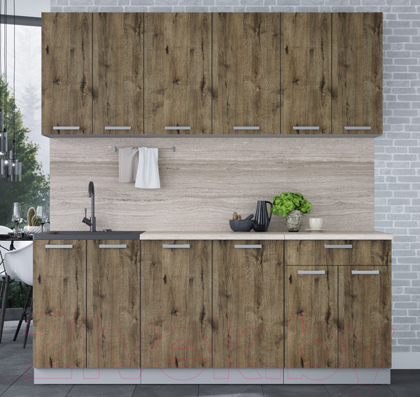 Изображение товара Кухонный гарнитур Интерлиния Мила Лайт 2.0-60 (дуб веллингтон/дуб веллингтон/травертин серый)