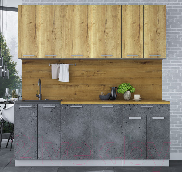 Изображение товара Кухонный гарнитур Интерлиния Мила Лайт 2.0-60 (дуб золотой/бетон портленд/дуб бунратти)