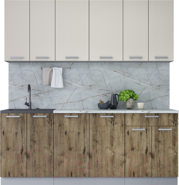 Изображение товара Кухонный гарнитур Интерлиния Мила Лайт 2.0-60 (персидский жемчуг/дуб веллингтон/серый каспий)