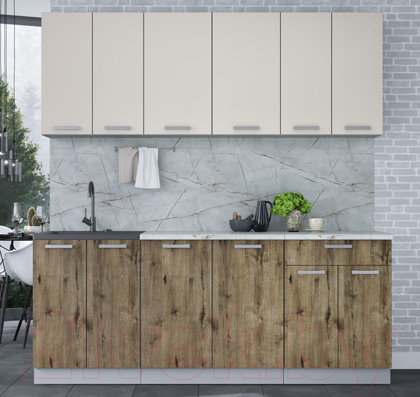 Изображение товара Кухонный гарнитур Интерлиния Мила Лайт 2.0-60 (персидский жемчуг/дуб веллингтон/серый каспий)