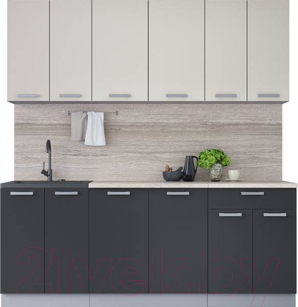 Изображение товара Кухонный гарнитур Интерлиния Мила Лайт 2.0-60 (персидский жемчуг/антрацит/травертин серый)