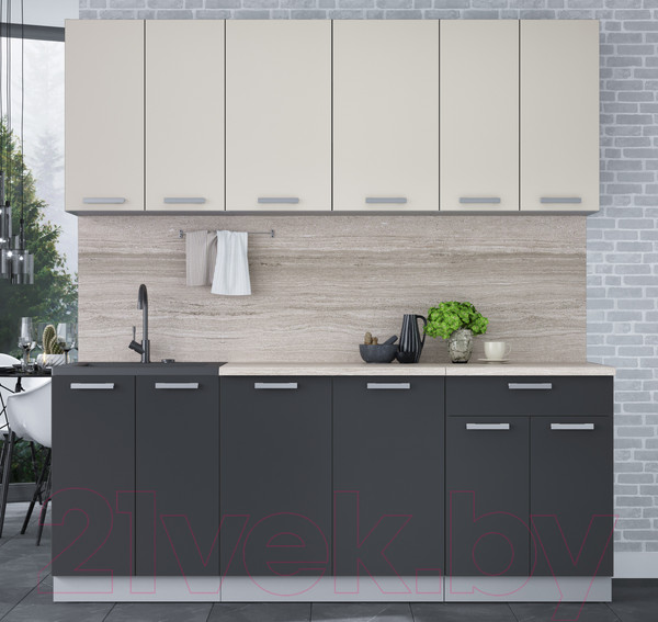 Изображение товара Кухонный гарнитур Интерлиния Мила Лайт 2.0-60 (персидский жемчуг/антрацит/травертин серый)
