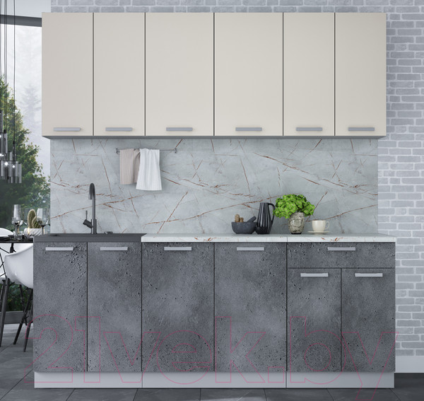 Изображение товара Кухонный гарнитур Интерлиния Мила Лайт 2.0-60 (персидский жемчуг/бетон портленд/серый каспий)