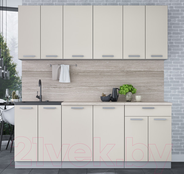 Изображение товара Кухонный гарнитур Интерлиния Мила Лайт 2.0-60 (персидский жемчуг/персидский жемчуг/травертин серый)