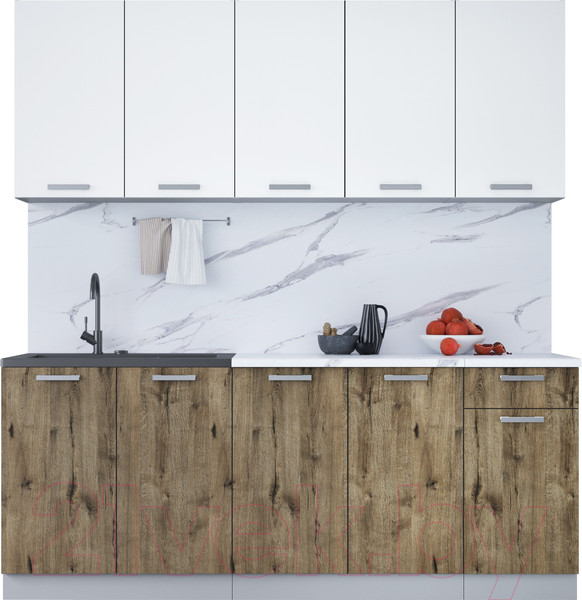 Изображение товара Кухонный гарнитур Интерлиния Мила Лайт 2.0 (белый платинум/дуб веллингтон/белый гранит)