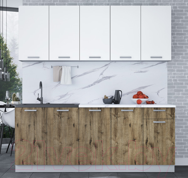 Изображение товара Кухонный гарнитур Интерлиния Мила Лайт 2.0 (белый платинум/дуб веллингтон/белый гранит)