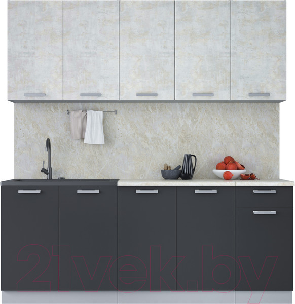 Изображение товара Кухонный гарнитур Интерлиния Мила Лайт 2.0 (бетон лайт/антрацит/опал светлый)