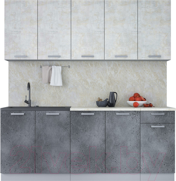 Изображение товара Кухонный гарнитур Интерлиния Мила Лайт 2.0 (бетон лайт/бетон портленд/опал светлый)