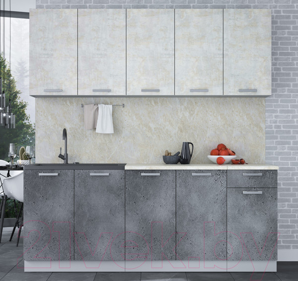 Изображение товара Кухонный гарнитур Интерлиния Мила Лайт 2.0 (бетон лайт/бетон портленд/опал светлый)