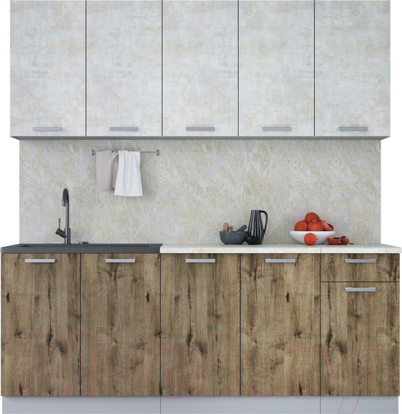 Изображение товара Кухонный гарнитур Интерлиния Мила Лайт 2.0 (бетон лайт/дуб веллингтон/опал светлый)