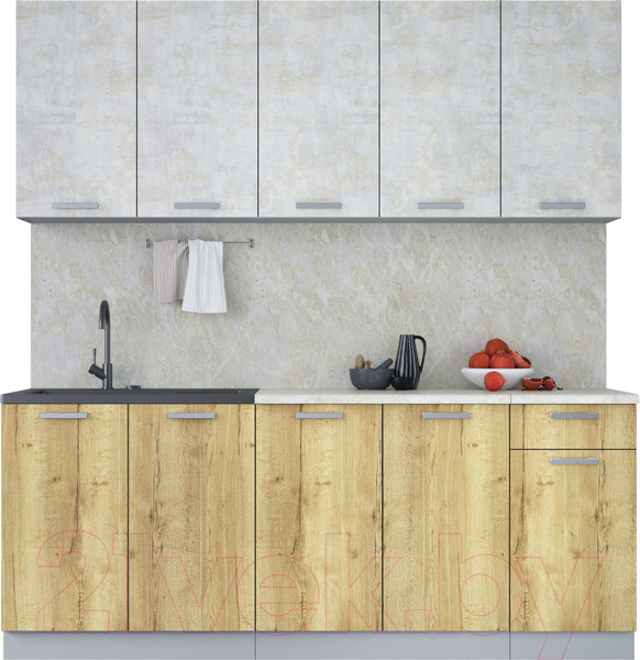 Изображение товара Кухонный гарнитур Интерлиния Мила Лайт 2.0 (бетон лайт/дуб золотой/опал светлый)
