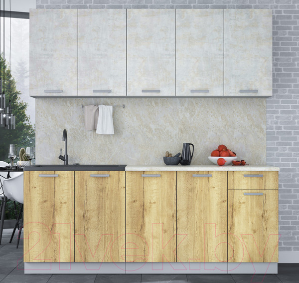 Изображение товара Кухонный гарнитур Интерлиния Мила Лайт 2.0 (бетон лайт/дуб золотой/опал светлый)