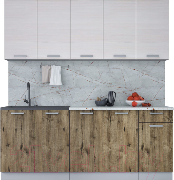 Изображение товара Кухонный гарнитур Интерлиния Мила Лайт 2.0 (вудлайн кремовый/дуб веллингтон/серый каспий)