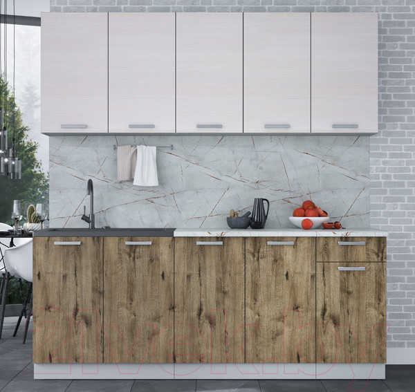 Изображение товара Кухонный гарнитур Интерлиния Мила Лайт 2.0 (вудлайн кремовый/дуб веллингтон/серый каспий)