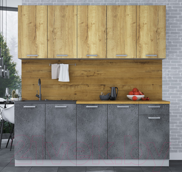 Изображение товара Кухонный гарнитур Интерлиния Мила Лайт 2.0 (дуб золотой/бетон портленд/дуб бунратти)