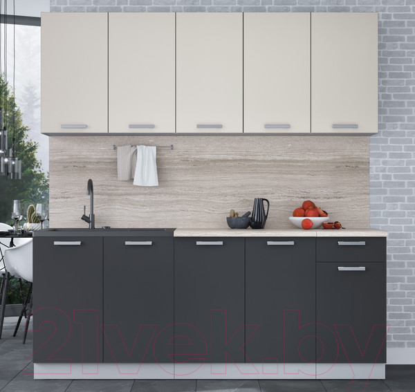 Изображение товара Кухонный гарнитур Интерлиния Мила Лайт 2.0 (персидский жемчуг/антрацит/травертин серый)