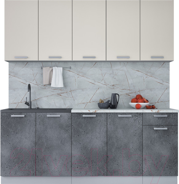 Изображение товара Кухонный гарнитур Интерлиния Мила Лайт 2.0 (персидский жемчуг/бетон портленд/серый каспий)