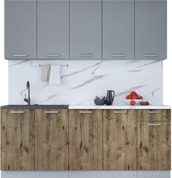 Изображение товара Кухонный гарнитур Интерлиния Мила Лайт 2.0 (серебристый/дуб веллингтон/белый гранит)