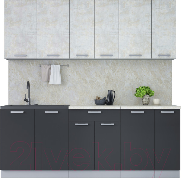 Изображение товара Кухонный гарнитур Интерлиния Мила Лайт 2.1 (бетон лайт/антрацит/опал светлый)