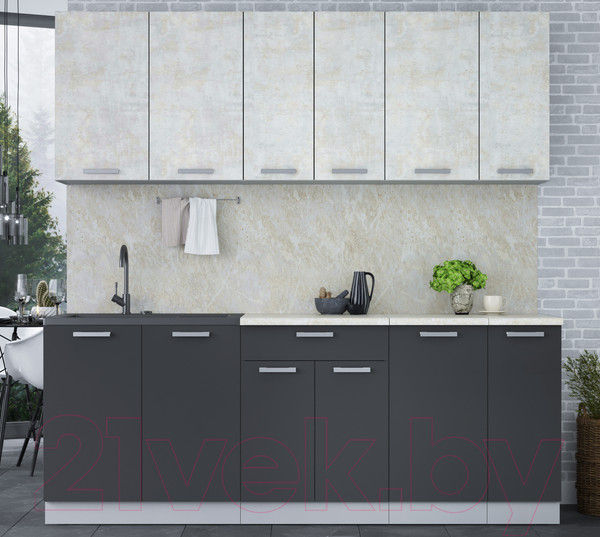 Изображение товара Кухонный гарнитур Интерлиния Мила Лайт 2.1 (бетон лайт/антрацит/опал светлый)