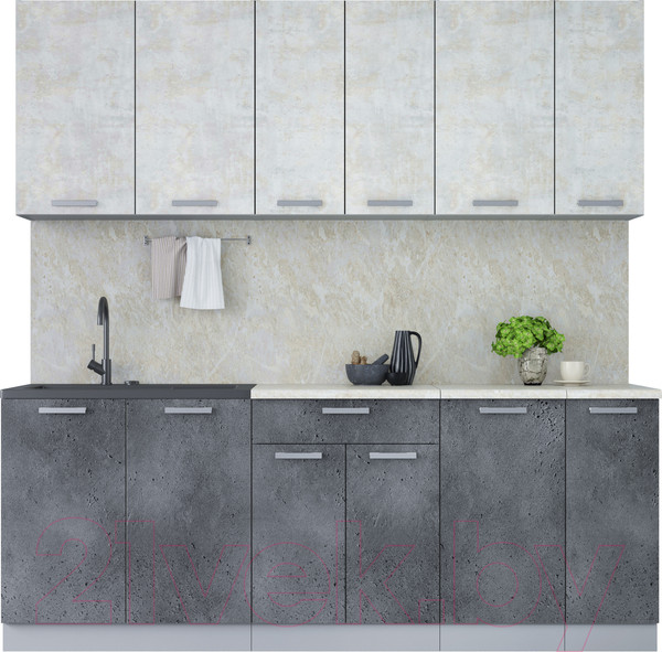 Изображение товара Кухонный гарнитур Интерлиния Мила Лайт 2.1 (бетон лайт/бетон портленд/опал светлый)