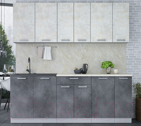 Изображение товара Кухонный гарнитур Интерлиния Мила Лайт 2.1 (бетон лайт/бетон портленд/опал светлый)