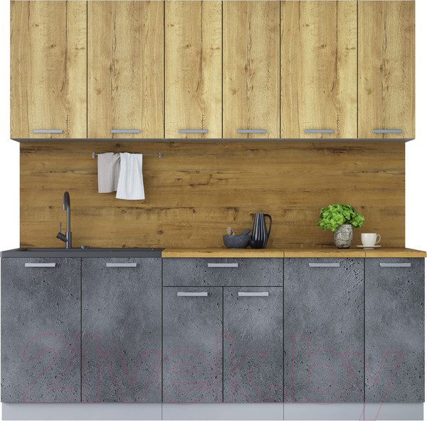 Изображение товара Кухонный гарнитур Интерлиния Мила Лайт 2.1 (дуб золотой/бетон портленд/дуб бунратти)