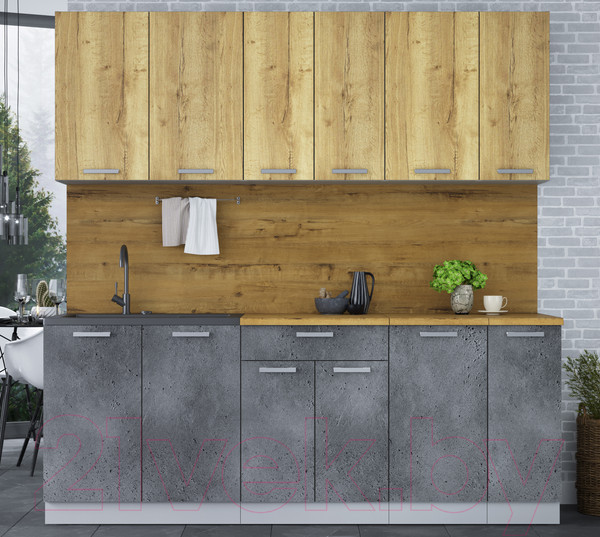 Изображение товара Кухонный гарнитур Интерлиния Мила Лайт 2.1 (дуб золотой/бетон портленд/дуб бунратти)