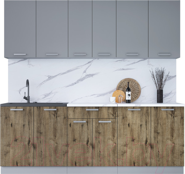 Изображение товара Кухонный гарнитур Интерлиния Мила Лайт 2.2 (серебристый/дуб веллингтон/белый гранит)