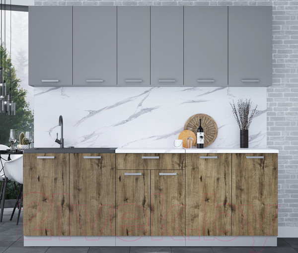 Изображение товара Кухонный гарнитур Интерлиния Мила Лайт 2.2 (серебристый/дуб веллингтон/белый гранит)