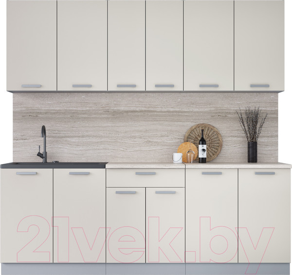 Изображение товара Кухонный гарнитур Интерлиния Мила Лайт 2.2 (персидский жемчуг/персидский жемчуг/травертин серый)