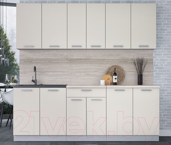 Изображение товара Кухонный гарнитур Интерлиния Мила Лайт 2.2 (персидский жемчуг/персидский жемчуг/травертин серый)