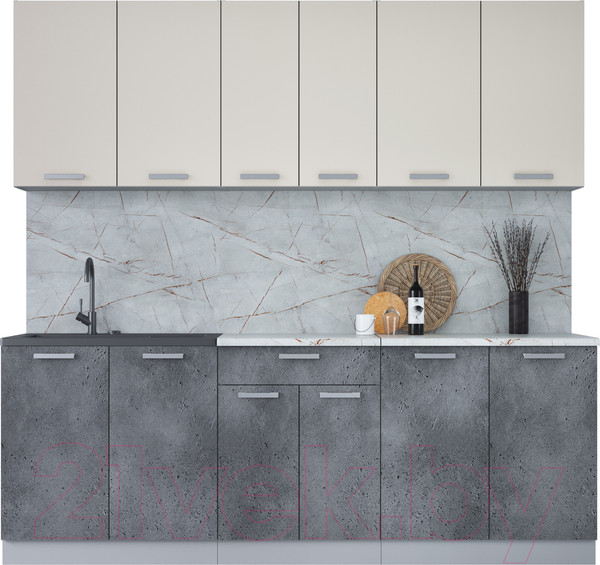 Изображение товара Кухонный гарнитур Интерлиния Мила Лайт 2.2 (персидский жемчуг/бетон портленд/серый каспий)