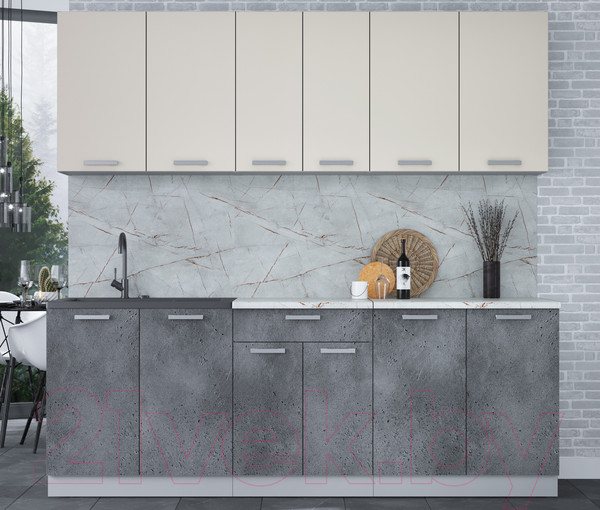 Изображение товара Кухонный гарнитур Интерлиния Мила Лайт 2.2 (персидский жемчуг/бетон портленд/серый каспий)