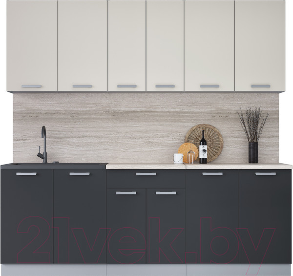 Изображение товара Кухонный гарнитур Интерлиния Мила Лайт 2.2 (персидский жемчуг/антрацит/травертин серый)