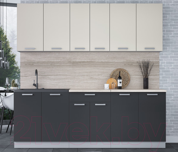 Изображение товара Кухонный гарнитур Интерлиния Мила Лайт 2.2 (персидский жемчуг/антрацит/травертин серый)