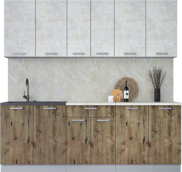 Изображение товара Кухонный гарнитур Интерлиния Мила Лайт 2.2 (бетон лайт/дуб веллингтон/опал светлый)