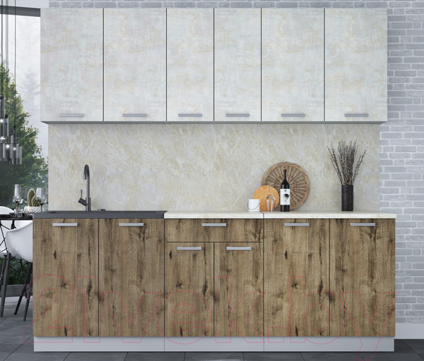 Изображение товара Кухонный гарнитур Интерлиния Мила Лайт 2.2 (бетон лайт/дуб веллингтон/опал светлый)