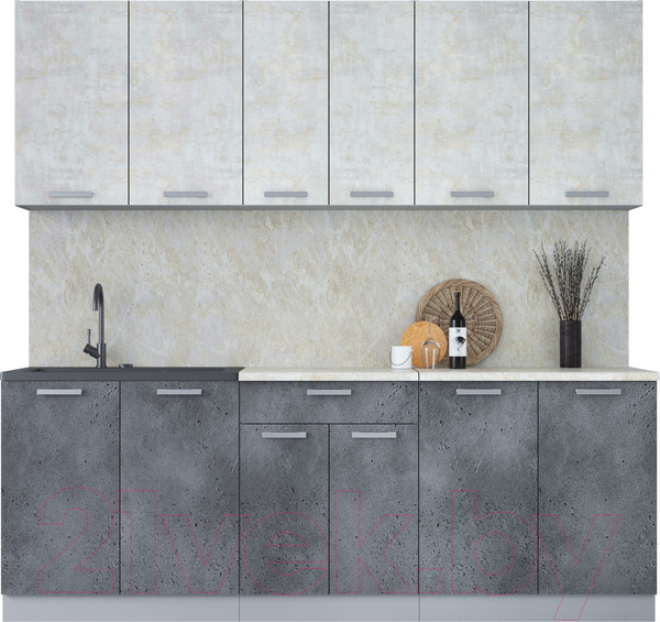 Изображение товара Кухонный гарнитур Интерлиния Мила Лайт 2.2 (бетон лайт/бетон портленд/опал светлый)