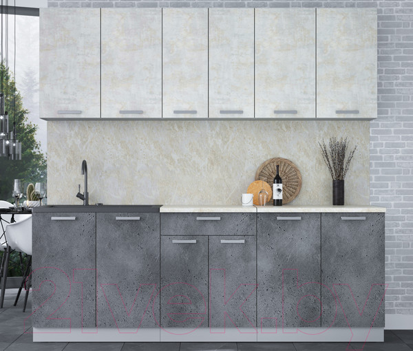 Изображение товара Кухонный гарнитур Интерлиния Мила Лайт 2.2 (бетон лайт/бетон портленд/опал светлый)