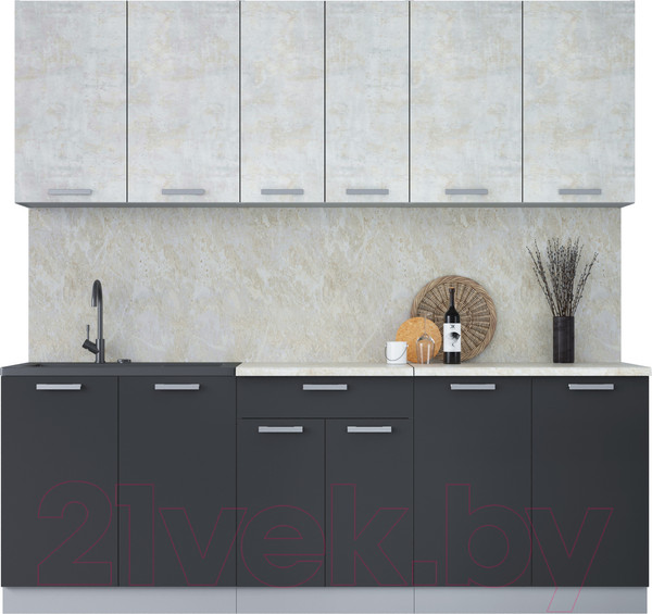 Изображение товара Кухонный гарнитур Интерлиния Мила Лайт 2.2 (бетон лайт/антрацит/опал светлый)