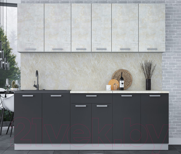Изображение товара Кухонный гарнитур Интерлиния Мила Лайт 2.2 (бетон лайт/антрацит/опал светлый)