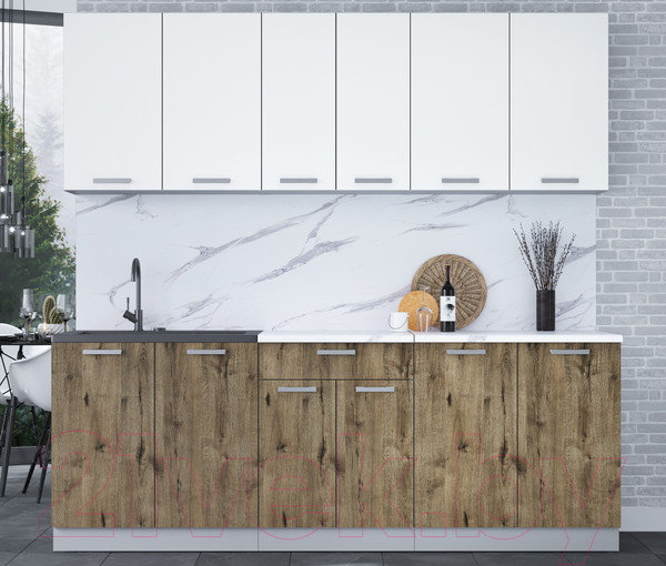 Изображение товара Кухонный гарнитур Интерлиния Мила Лайт 2.2 (белый платинум/дуб веллингтон/белый гранит)