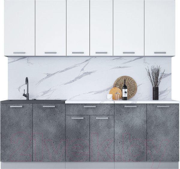 Изображение товара Кухонный гарнитур Интерлиния Мила Лайт 2.2 (белый платинум/бетон портленд/белый гранит)