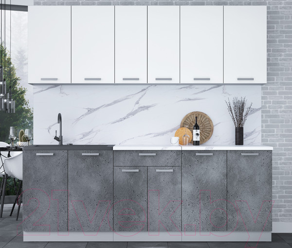 Изображение товара Кухонный гарнитур Интерлиния Мила Лайт 2.2 (белый платинум/бетон портленд/белый гранит)