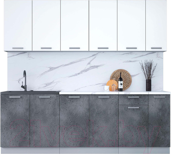 Изображение товара Кухонный гарнитур Интерлиния Мила Лайт 2.3 (белый платинум/бетон портленд/белый гранит)