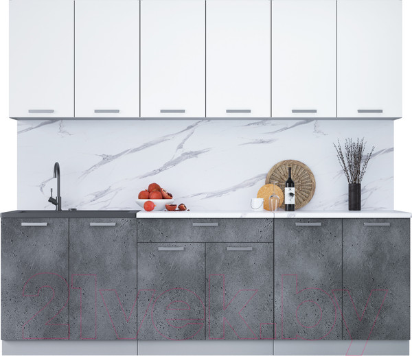 Изображение товара Кухонный гарнитур Интерлиния Мила Лайт 2.4 (белый платинум/бетон портленд/белый гранит)
